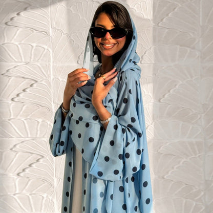 2-Piece Polka Dot Print Open Abaya Set(MOA316) - A-1 Thread Vault