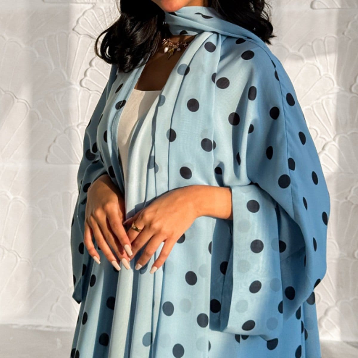 2-Piece Polka Dot Print Open Abaya Set(MOA316) - A-1 Thread Vault