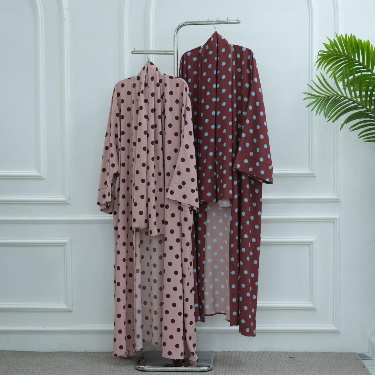 2-Piece Polka Dot Print Open Abaya Set(MOA316) - A-1 Thread Vault