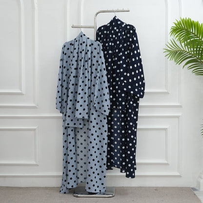 2-Piece Polka Dot Print Open Abaya Set(MOA316) - A-1 Thread Vault
