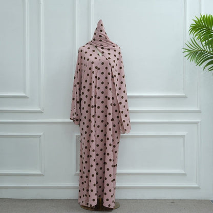 2-Piece Polka Dot Print Open Abaya Set(MOA316) - A-1 Thread Vault