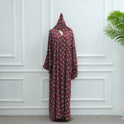 2-Piece Polka Dot Print Open Abaya Set(MOA316) - A-1 Thread Vault