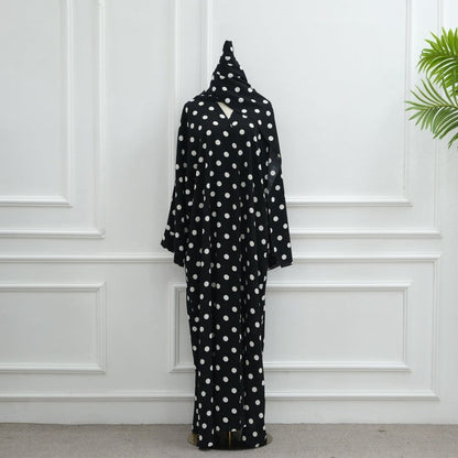 2-Piece Polka Dot Print Open Abaya Set(MOA316) - A-1 Thread Vault