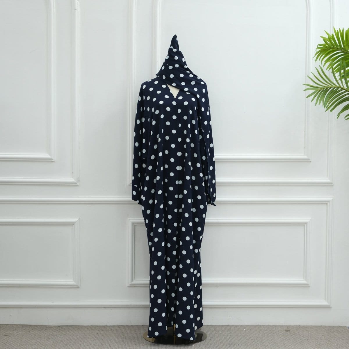 2-Piece Polka Dot Print Open Abaya Set(MOA316) - A-1 Thread Vault
