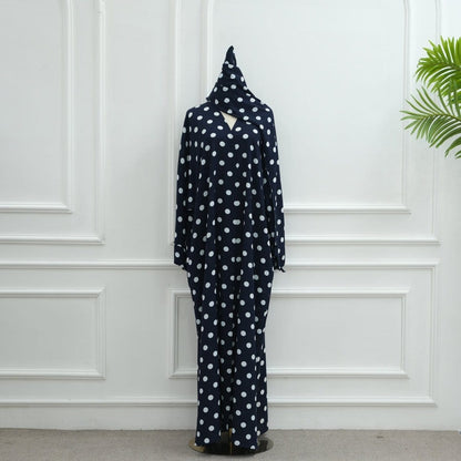 2-Piece Polka Dot Print Open Abaya Set(MOA316) - A-1 Thread Vault
