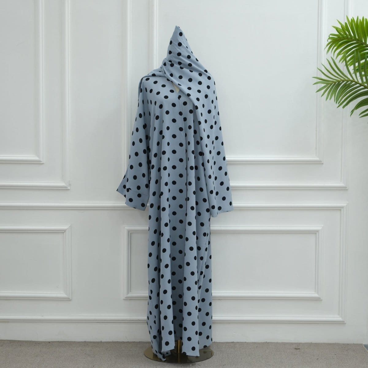 2-Piece Polka Dot Print Open Abaya Set(MOA316) - A-1 Thread Vault