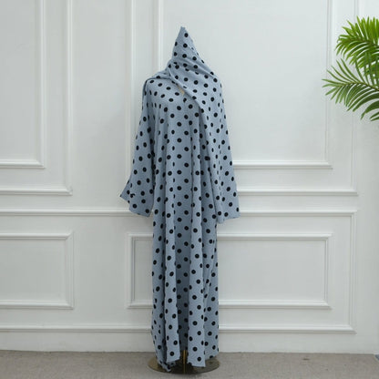 2-Piece Polka Dot Print Open Abaya Set(MOA316) - A-1 Thread Vault