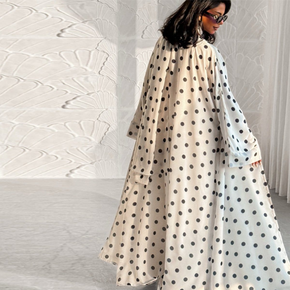 2-Piece Polka Dot Print Open Abaya Set(MOA316) - A-1 Thread Vault