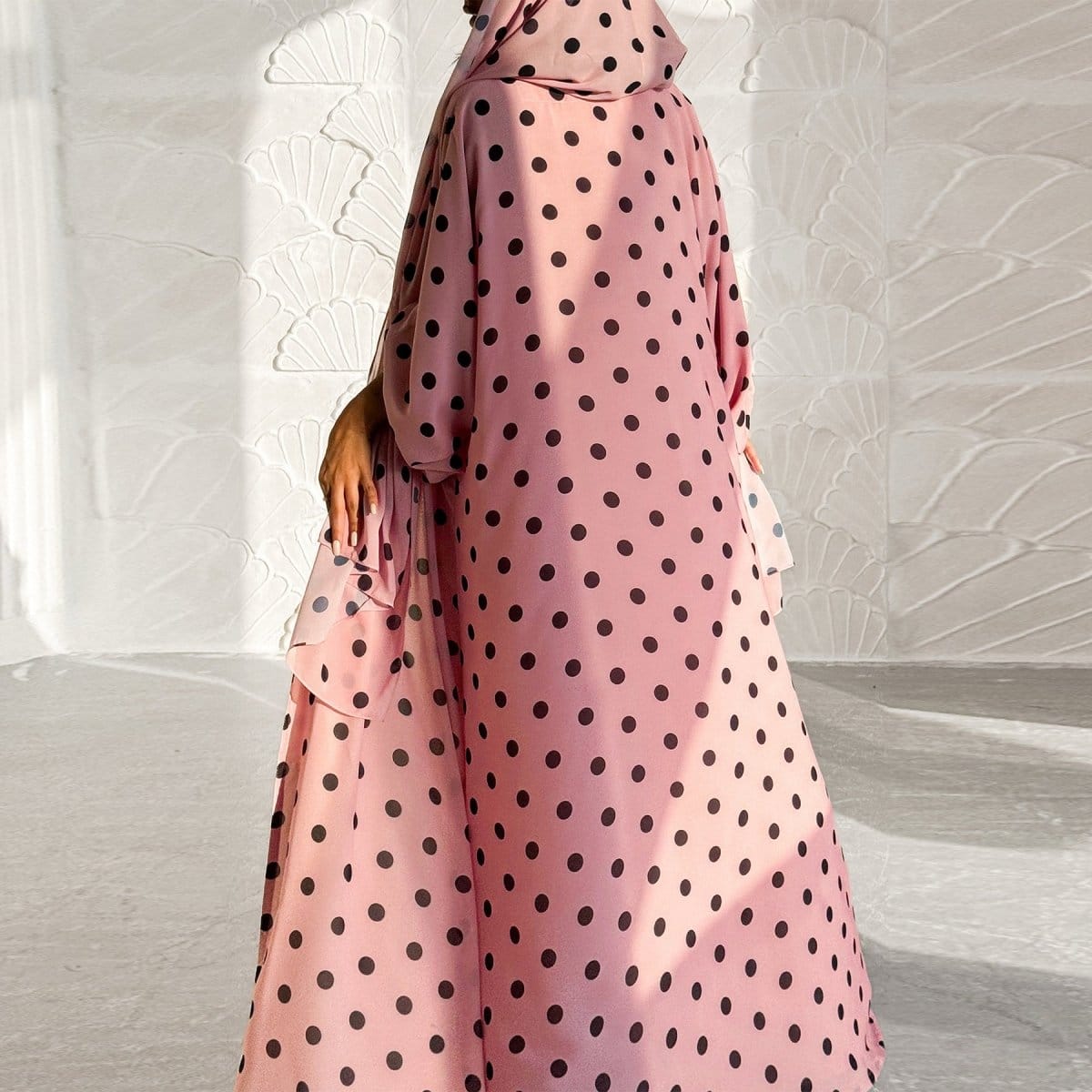 2-Piece Polka Dot Print Open Abaya Set(MOA316) - A-1 Thread Vault
