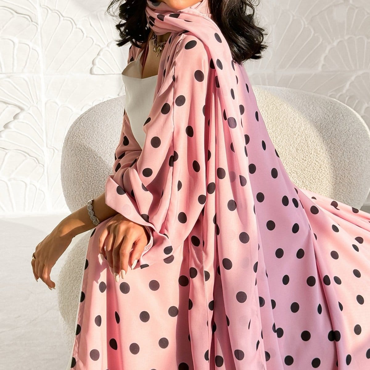 2-Piece Polka Dot Print Open Abaya Set(MOA316) - A-1 Thread Vault
