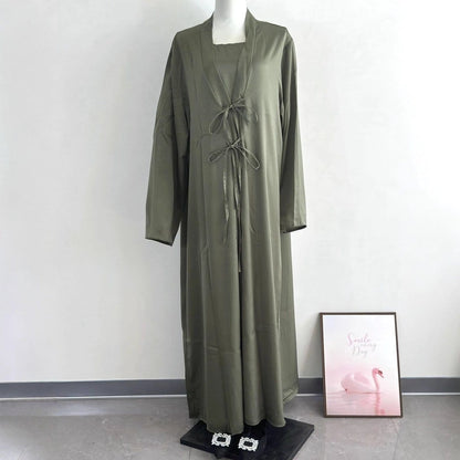 2-Piece Satin Open Abaya Set(MOA317) - A-1 Thread Vault