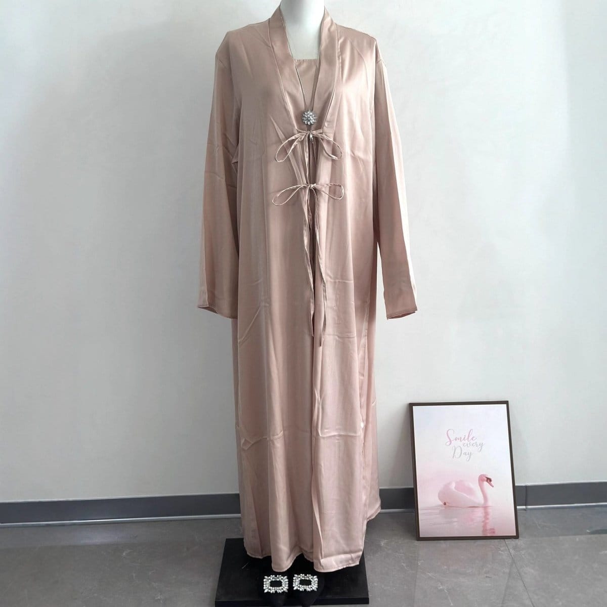 2-Piece Satin Open Abaya Set(MOA317) - A-1 Thread Vault