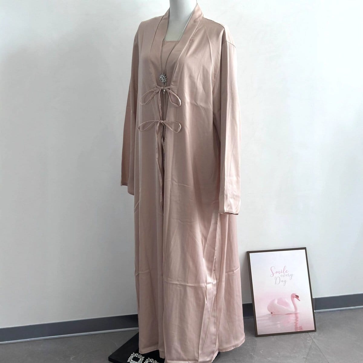 2-Piece Satin Open Abaya Set(MOA317) - A-1 Thread Vault