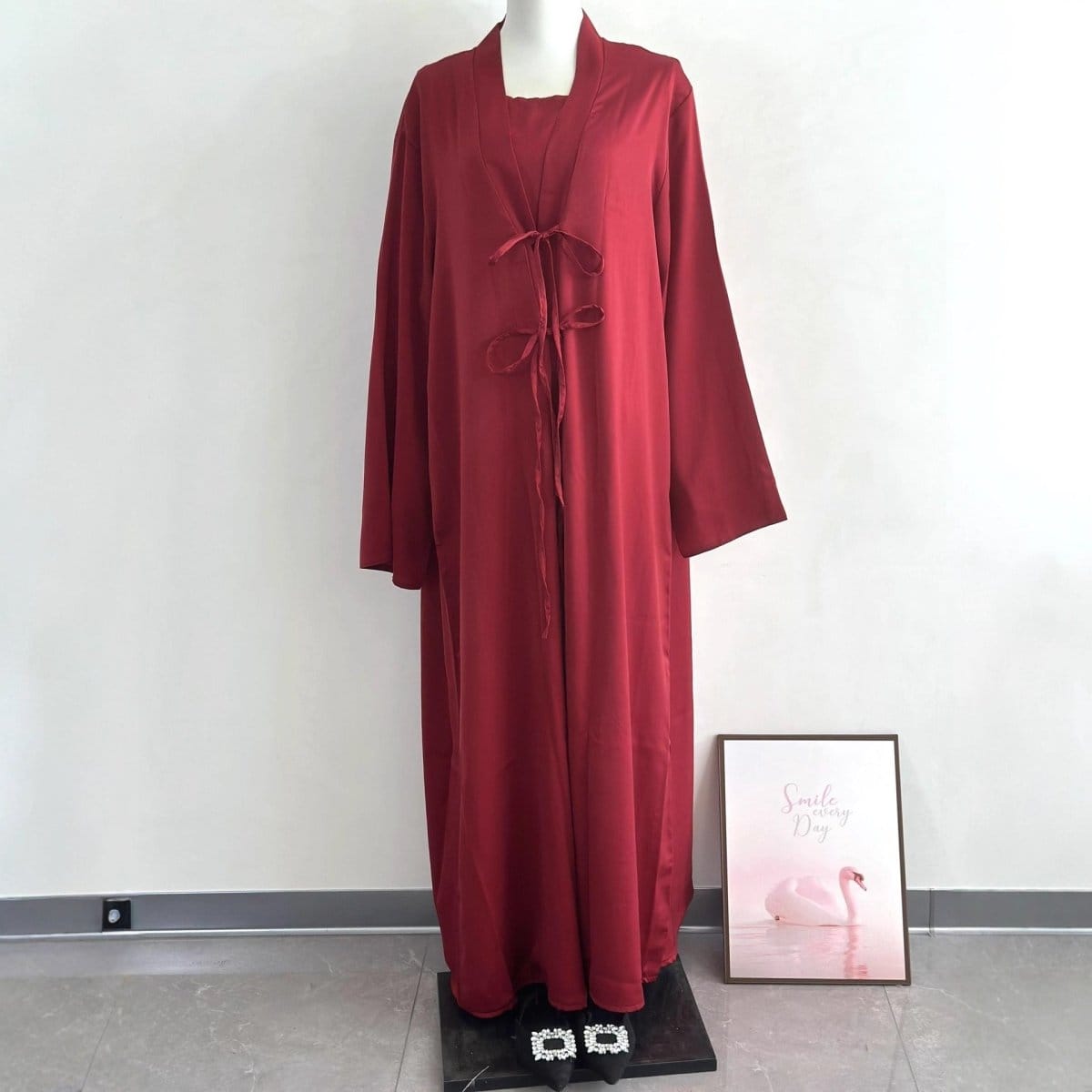 2-Piece Satin Open Abaya Set(MOA317) - A-1 Thread Vault