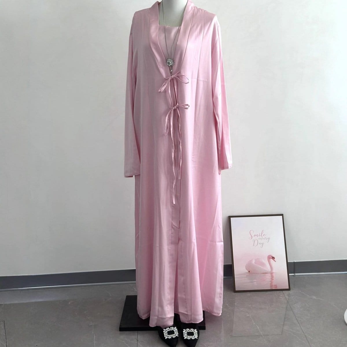 2-Piece Satin Open Abaya Set(MOA317) - A-1 Thread Vault