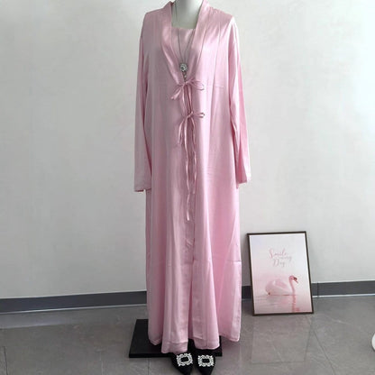 2-Piece Satin Open Abaya Set(MOA317) - A-1 Thread Vault
