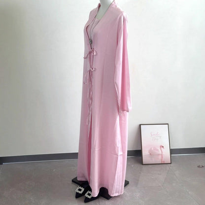 2-Piece Satin Open Abaya Set(MOA317) - A-1 Thread Vault