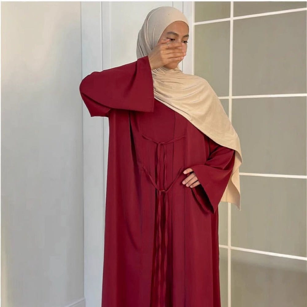 2-Piece Satin Open Abaya Set(MOA317) - A-1 Thread Vault