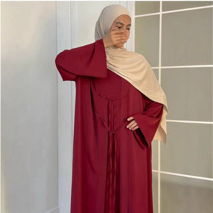 2-Piece Satin Open Abaya Set(MOA317) - A-1 Thread Vault