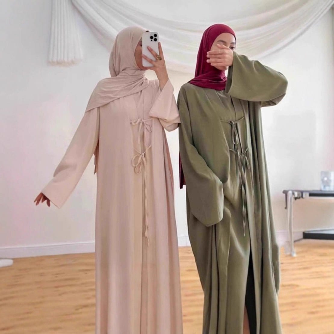 2-Piece Satin Open Abaya Set(MOA317) - A-1 Thread Vault