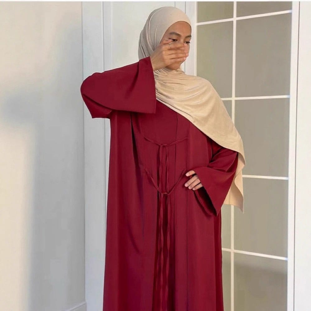 2-Piece Satin Open Abaya Set(MOA317) - A-1 Thread Vault