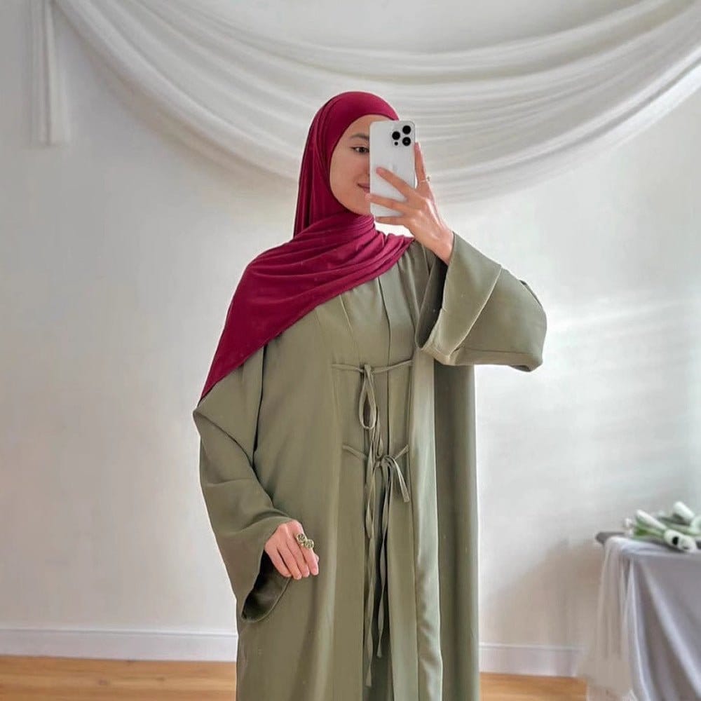 2-Piece Satin Open Abaya Set(MOA317) - A-1 Thread Vault
