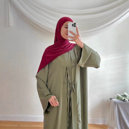 2-Piece Satin Open Abaya Set(MOA317) - A-1 Thread Vault
