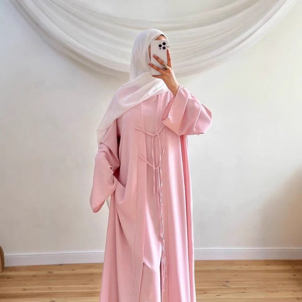 2-Piece Satin Open Abaya Set(MOA317) - A-1 Thread Vault