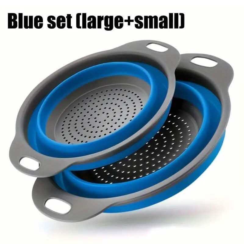 2-Piece Set: Circular Blue Suit Foldable Silicone Kitchen Drop Funnel - A-1 Thread Vault