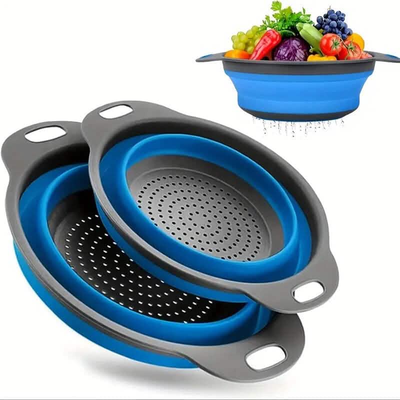 2-Piece Set: Circular Blue Suit Foldable Silicone Kitchen Drop Funnel - A-1 Thread Vault