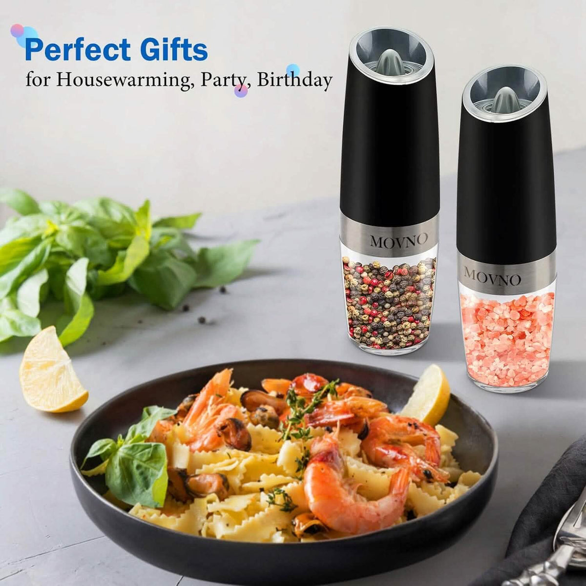 2-Piece Set: Gravity Electric Salt and Pepper Grinder Set, Battery Powered LED Light One Hand Automatic Operation - A-1 Thread Vault