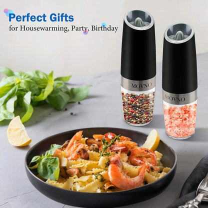 2-Piece Set: Gravity Electric Salt and Pepper Grinder Set, Battery Powered LED Light One Hand Automatic Operation - A-1 Thread Vault