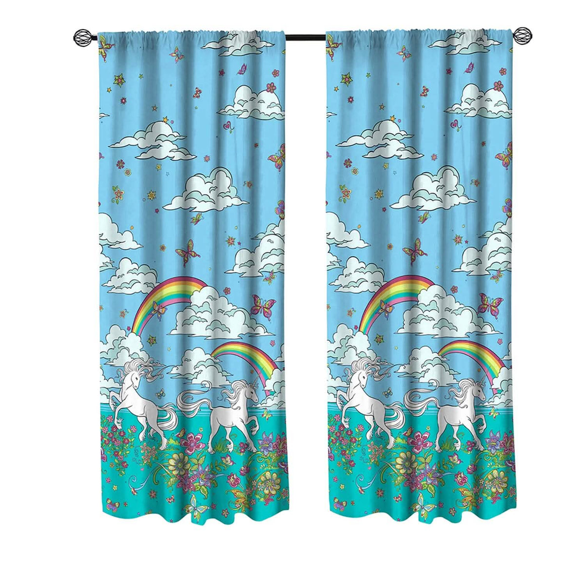 2-Piece Set: Kidz Mix Rainbow Unicorn Window Panel Pair - A-1 Thread Vault