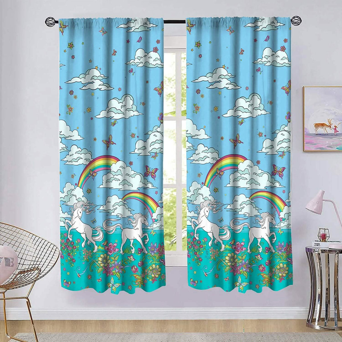 2-Piece Set: Kidz Mix Rainbow Unicorn Window Panel Pair - A-1 Thread Vault