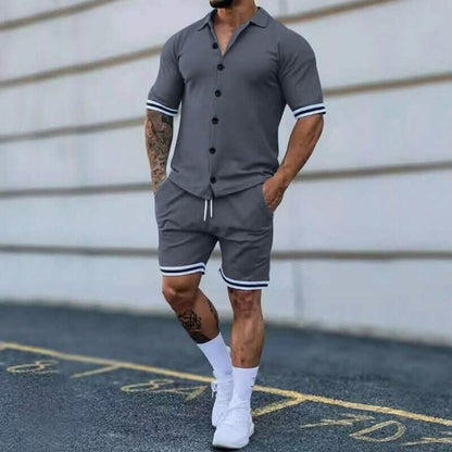 2-Piece Set: Men's Short Sleeve Plain Stripes Lapel - A-1 Thread Vault