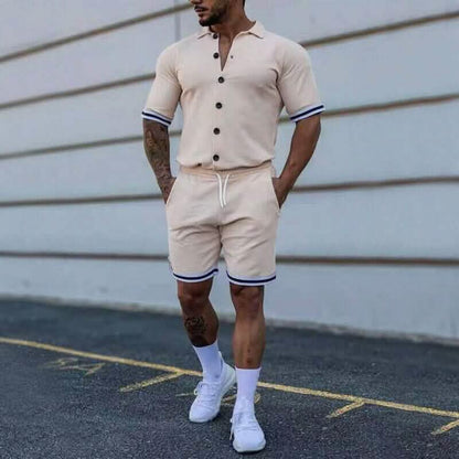 2-Piece Set: Men's Short Sleeve Plain Stripes Lapel - A-1 Thread Vault