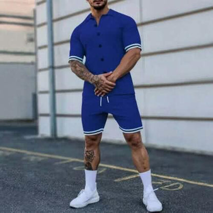 2-Piece Set: Men's Short Sleeve Plain Stripes Lapel - A-1 Thread Vault
