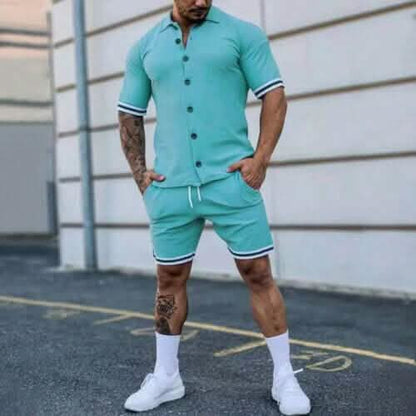 2-Piece Set: Men's Short Sleeve Plain Stripes Lapel - A-1 Thread Vault