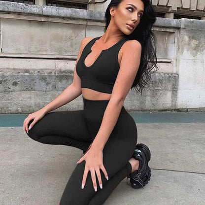 2-Piece Set: Ribbed Seamless Crop Tank High Waist Yoga Leggings - A-1 Thread Vault