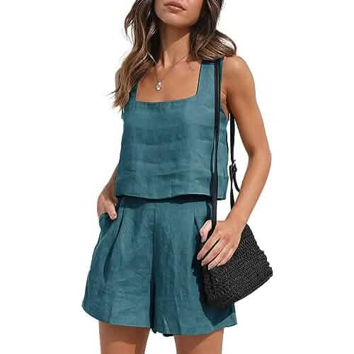 2-Piece Set: Women's Lounge Matching Sets Linen Shorts Crop Tops - A-1 Thread Vault