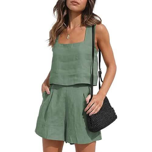 2-Piece Set: Women's Lounge Matching Sets Linen Shorts Crop Tops - A-1 Thread Vault