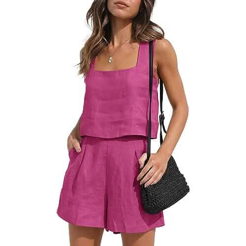 2-Piece Set: Women's Lounge Matching Sets Linen Shorts Crop Tops - A-1 Thread Vault