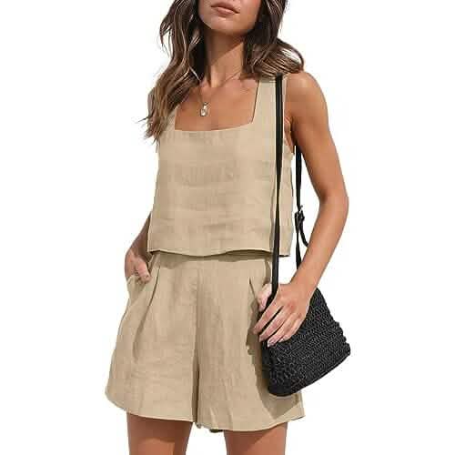 2-Piece Set: Women's Lounge Matching Sets Linen Shorts Crop Tops - A-1 Thread Vault