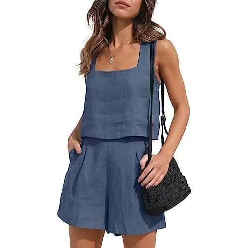2-Piece Set: Women's Lounge Matching Sets Linen Shorts Crop Tops - A-1 Thread Vault