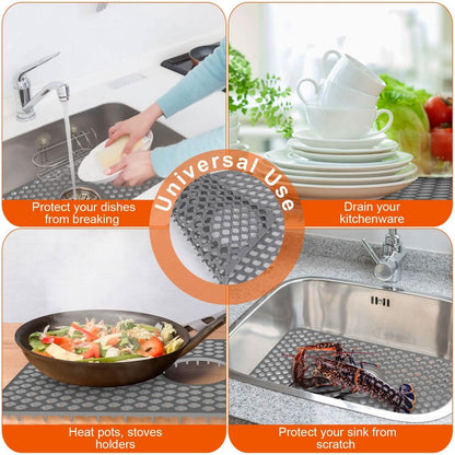 2-Piece: Silicon Grid Sink Mat with Central Drain Hole - A-1 Thread Vault