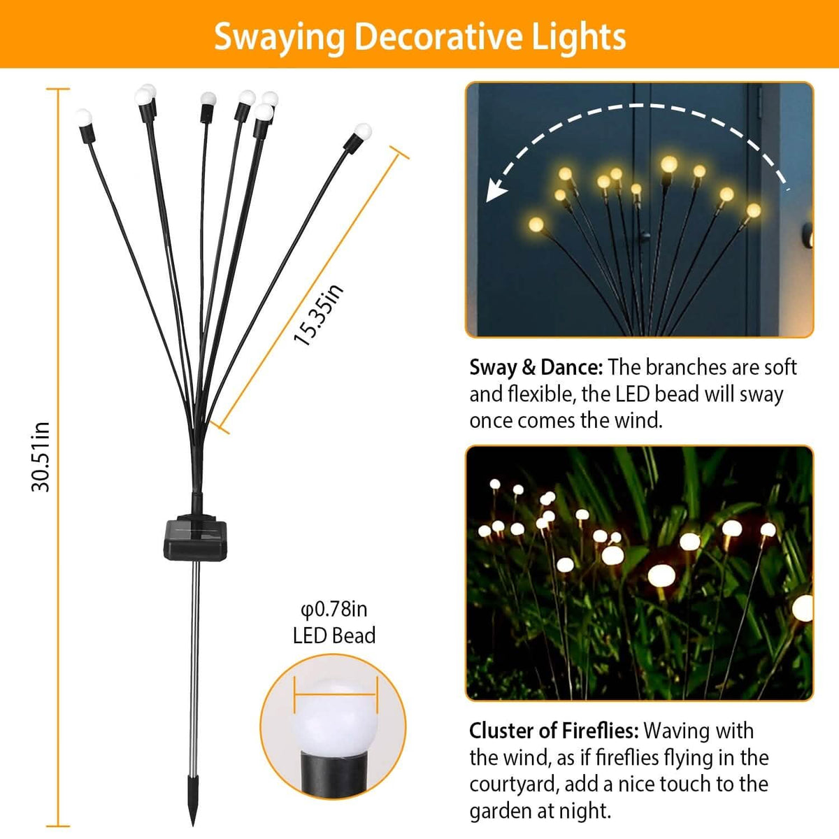 2-Piece: Solar Firefly Lights Swaying Decorative Pathway Lamp - A-1 Thread Vault