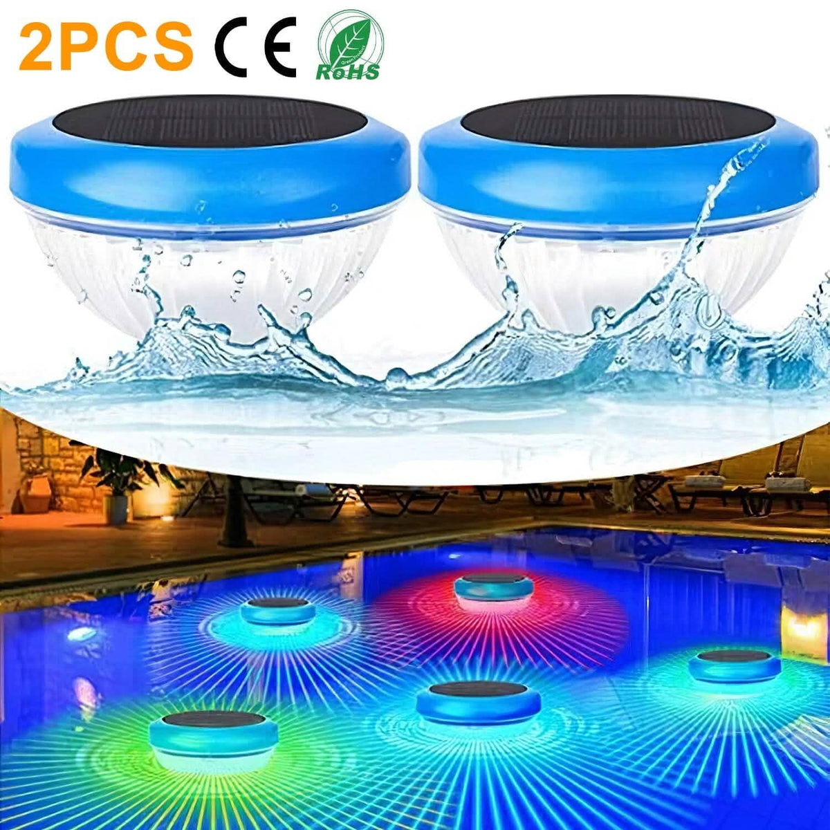 2-Piece: Solar Powered LED Pool Light Gradient Multicolor Changing - A-1 Thread Vault