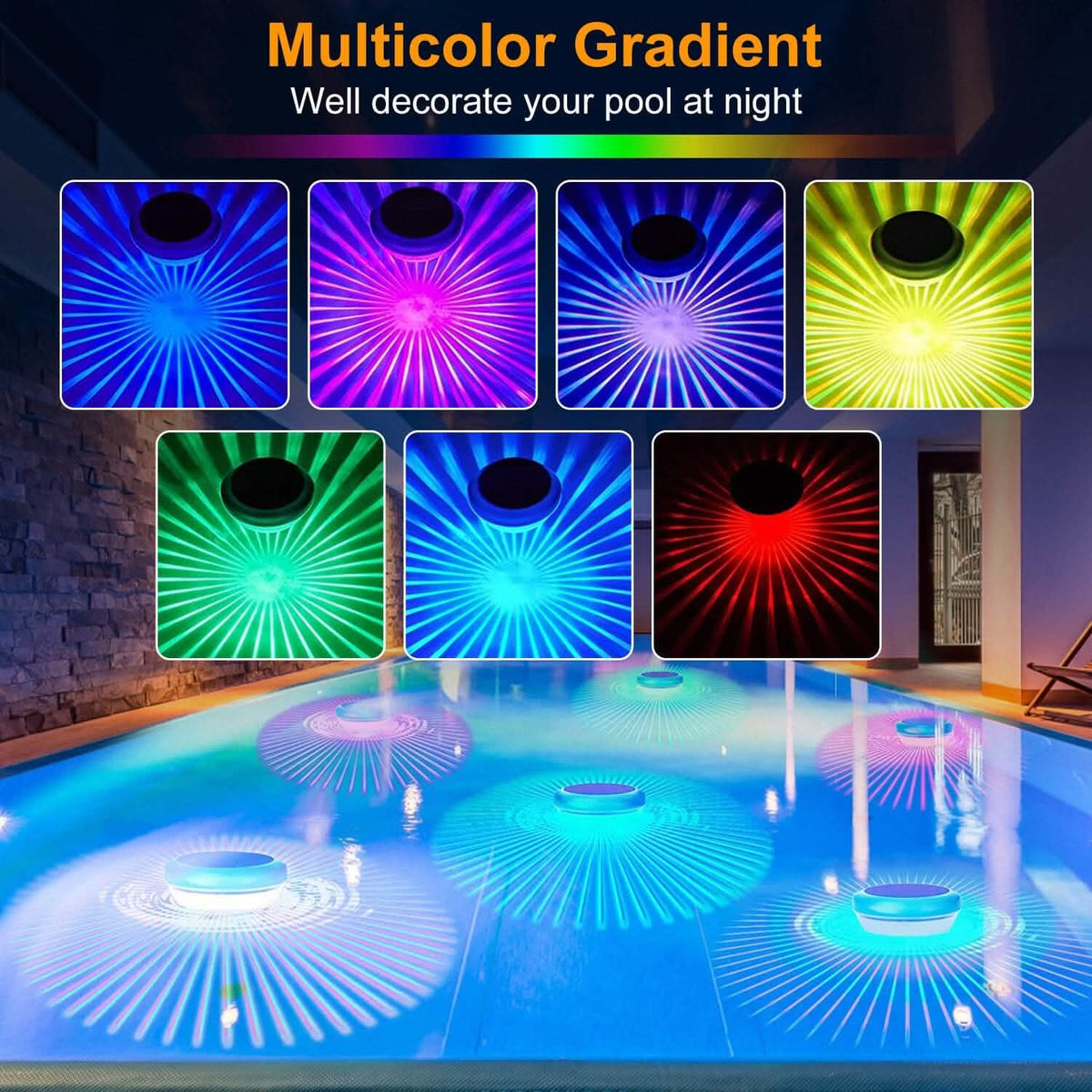 2-Piece: Solar Powered LED Pool Light Gradient Multicolor Changing - A-1 Thread Vault