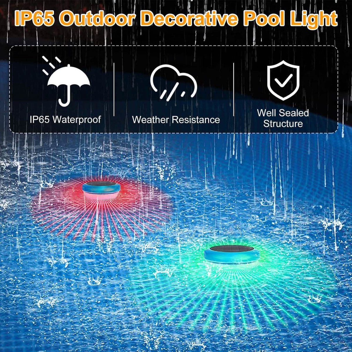 2-Piece: Solar Powered LED Pool Light Gradient Multicolor Changing - A-1 Thread Vault