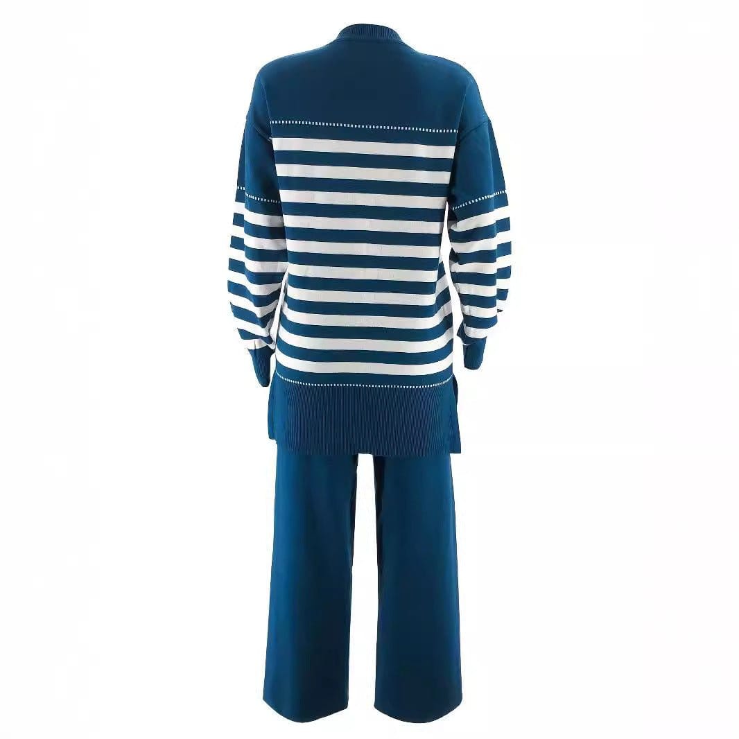 2-Piece Stripe Knit Sweater & Wide Leg Pants Set(MS426) - A-1 Thread Vault